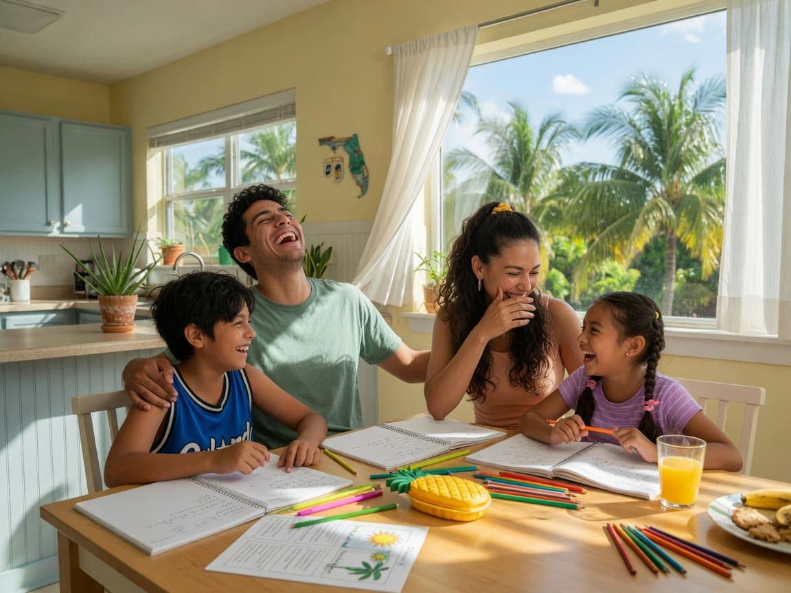 Family together at home